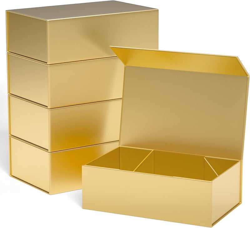ROSTELACK Gold Gift Boxes 10"x6"x3" with Magnetic Closure Lid Gift Boxes for Presents,Bridesmaid Gifts Box,Cute Box,Luxury for Gift Packaging, Magnetic Gift Box for Wrapping Gifts (Gold/5PCS) - Image 1